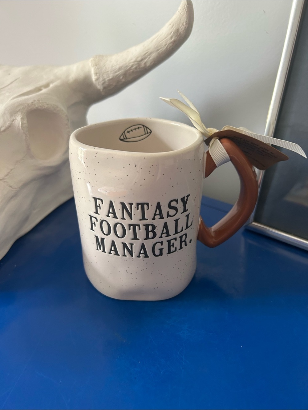 Rae Dunn Fantasy Football Manager Mug with Football Shaped Handle